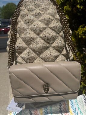 Kurt Geiger Beige Quilted Leather Shoulder Bag with Gold Chain